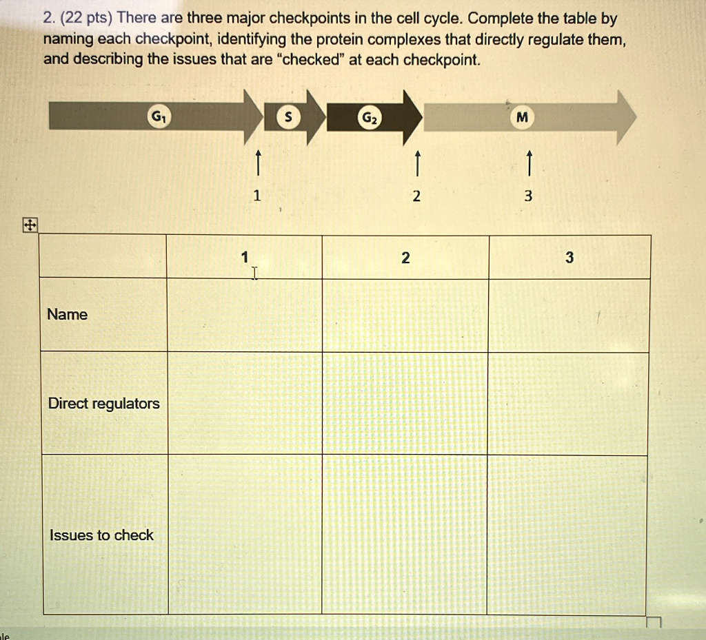 2 22 pts there are three major checkpoints in the cell cycle complete ...