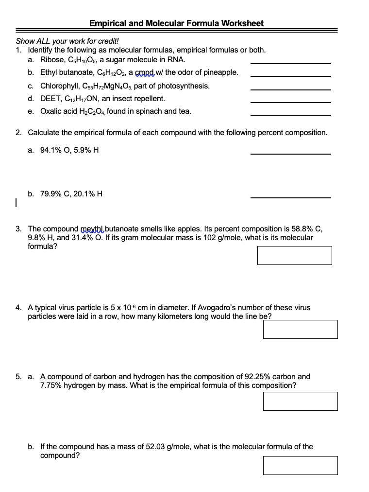 solved-empirical-and-molecular-formula-worksheet-show-all-your-work