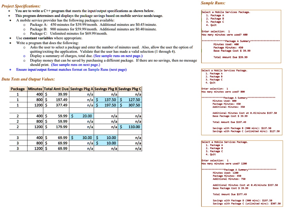 SOLVED: Project Specifications: You are to write a C++ program that ...