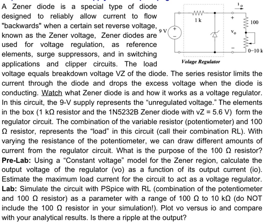 SOLVED A Zener diode is a special type of diode designed to reliably