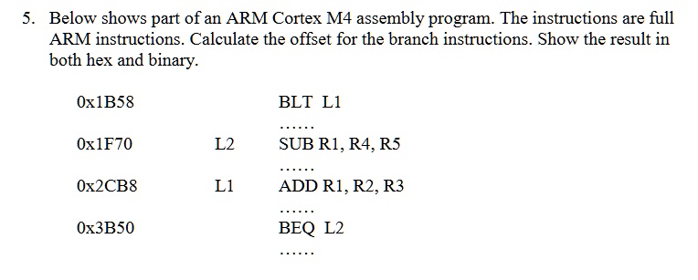 SOLVED: Below shows part of an ARM Cortex M4 assembly program: The ...