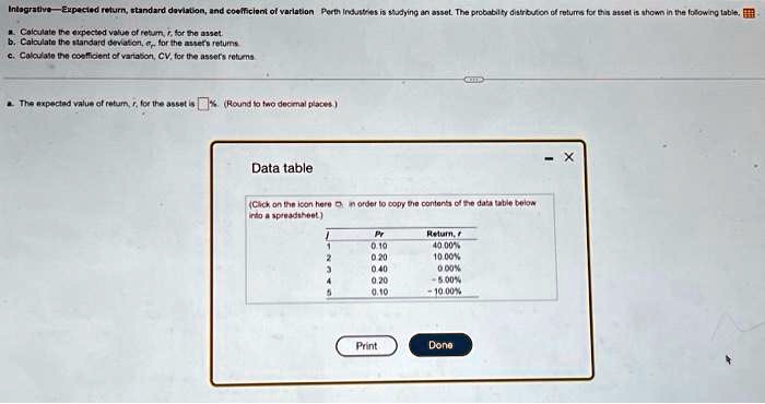 integrative expected return standard deviation and coefficient of ...