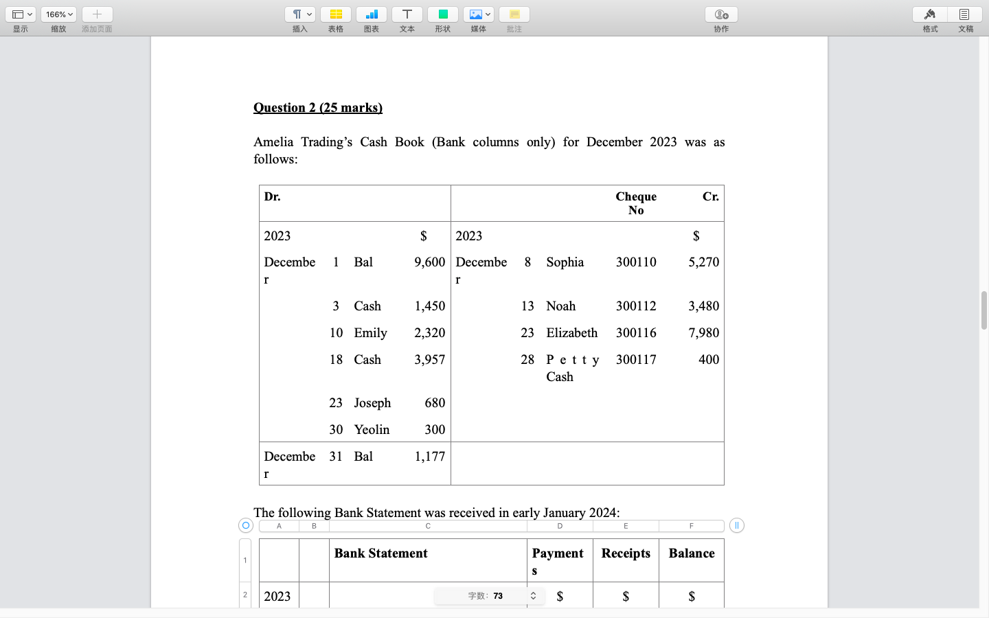 SOLVED Question 2 (25 marks) Amelia Trading's Cash Book (Bank columns