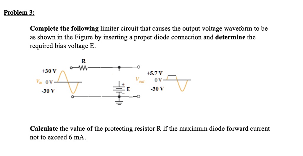 SOLVED: Problem 3: Complete the following limiter circuit that causes ...