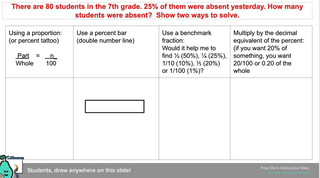 There are 80 students in the 7th grade. 25% of them were...