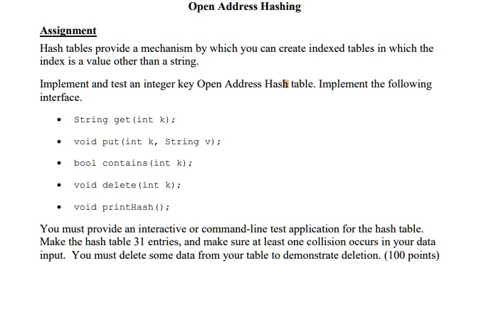 SOLVED: Java Open Address Hashing Assignment Hash tables provide a ...