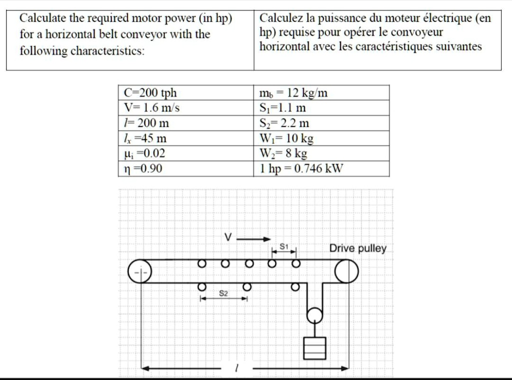 Please help me. Calculate the required motor power (in hp) for a