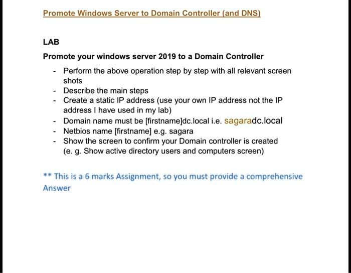 Promote Windows Server to Domain Controller (and DNS) LAB Promote your ...