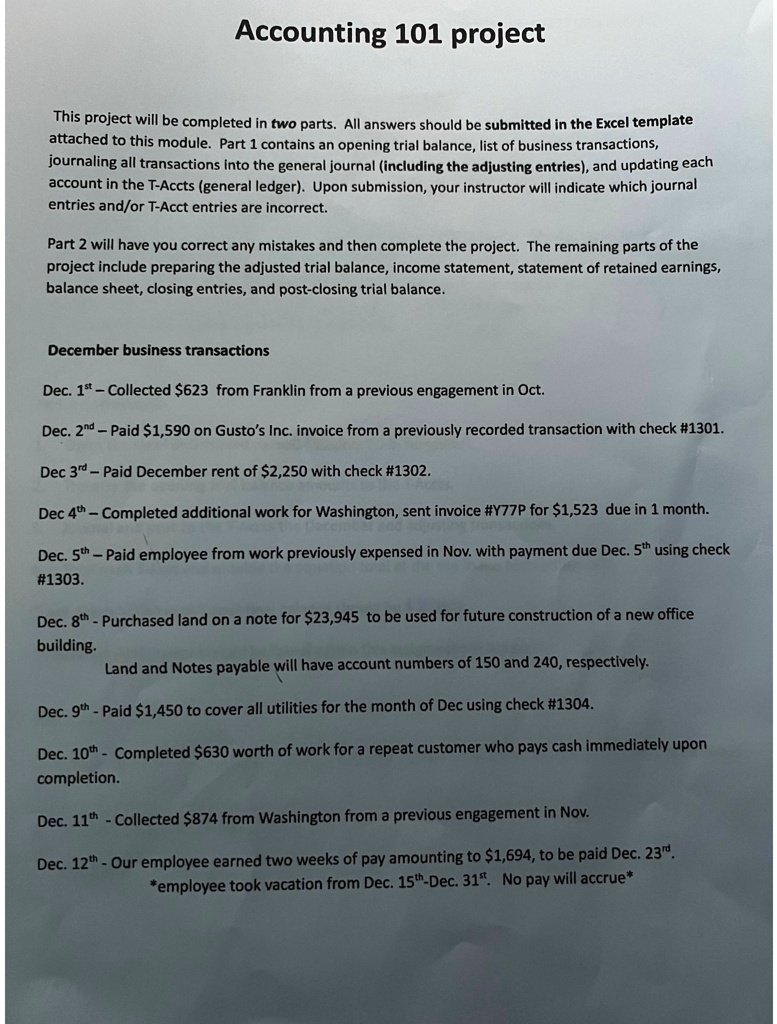 SOLVED: Need help doing part 2 please! Accounting 101 project This ...