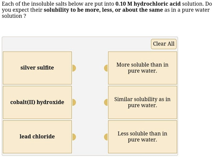 SOLVED Each of the insoluble salts below are put into 0.10 M