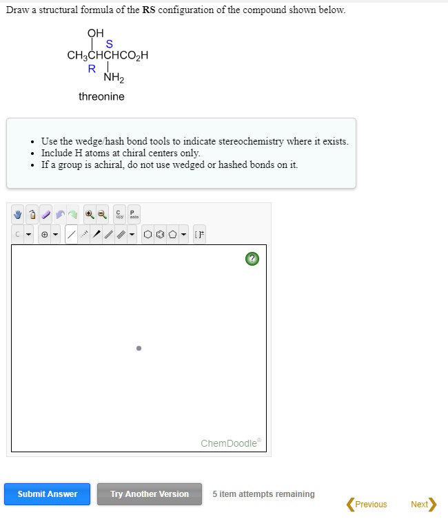 Solved Draw The Structural Formula Of The Rs Configuration Of The Compound Shown Below Oh 3008