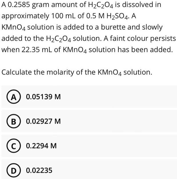 SOLVED A 0.2585 gram amount of HCO4 is dissolved in approximately 100