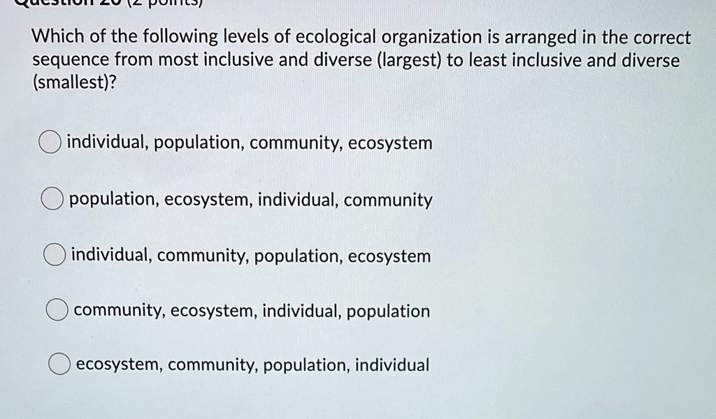 SOLVED Ceecdc Pol3i Which of the following levels of ecological