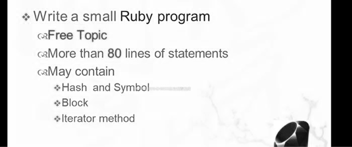 ? Write a small Ruby program Free Topic More than 80 lines of ...
