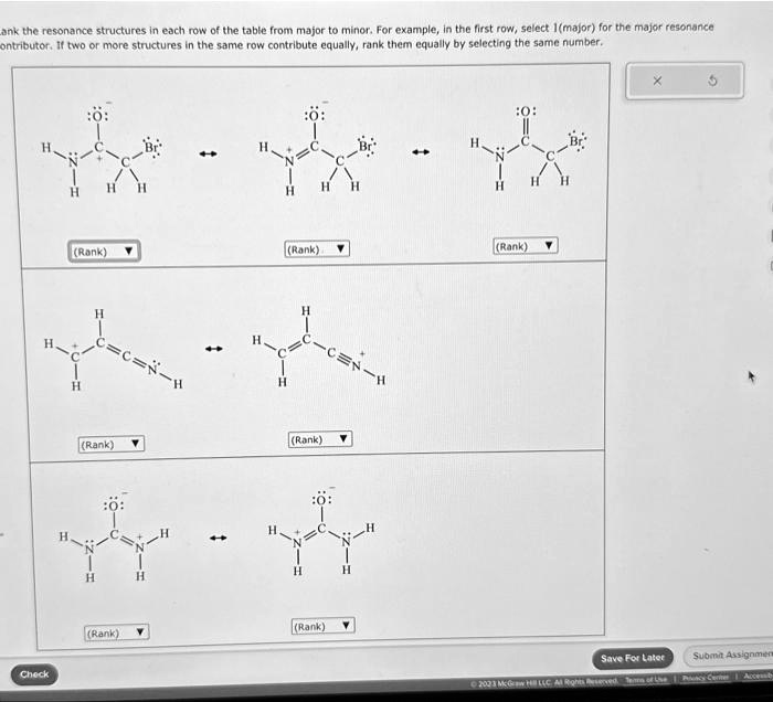 SOLVED: Texts: Rank the resonance structures in each row of the table ...