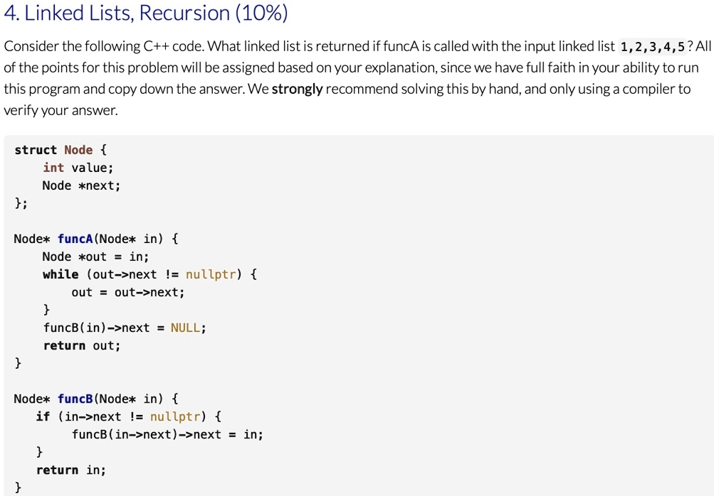 SOLVED: Texts: 4. Linked Lists, Recursion (10%) Consider the following ...
