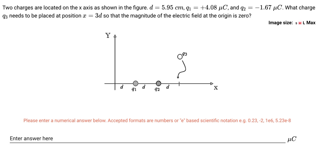 SOLVED: Two charges are located on the X-axis as shown in the figure. d ...