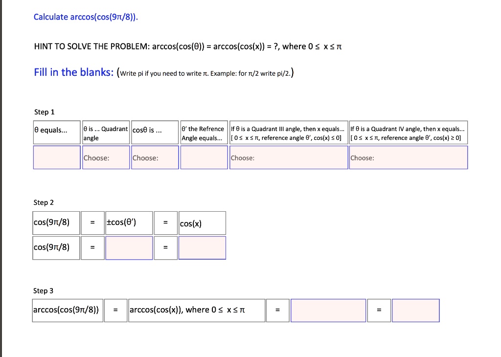 Calculate Arccoscos9n8hint To Solve The Problem Solvedlib 6062