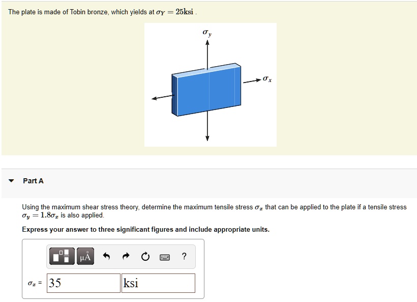 SOLVED The plate is made of Tobin bronze, which yields at y = 25 ksi