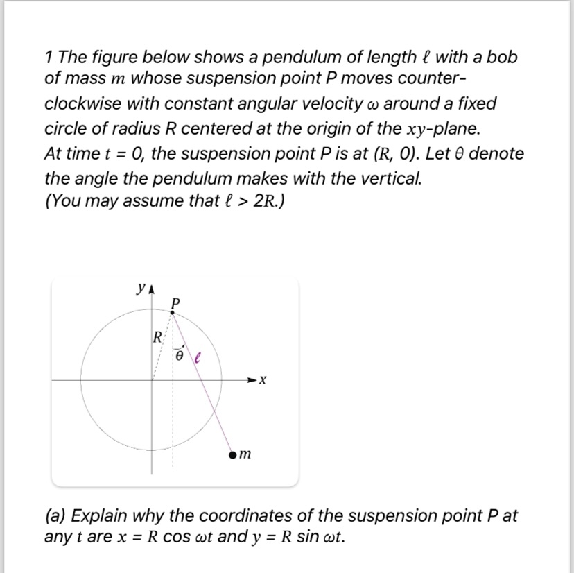 SOLVED 1 The figure below shows a pendulum of length l with a bob of