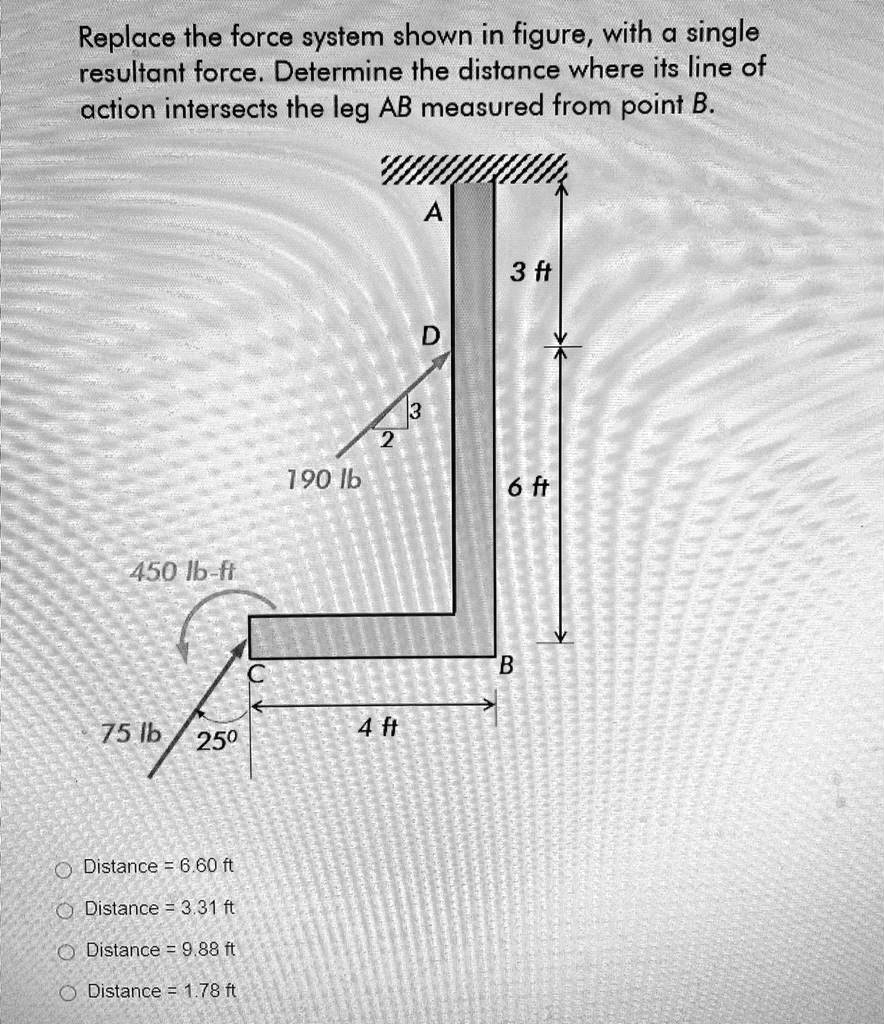 Replace the force system shown in figure, with single resultant force ...