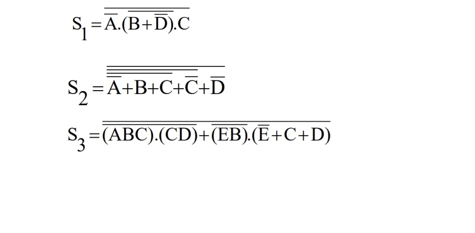 SOLVED: S1=A·(B+D)·C S2=A+B+C+C+D S3=(ABC) ·(CD)+(EB)·(E+C+D)