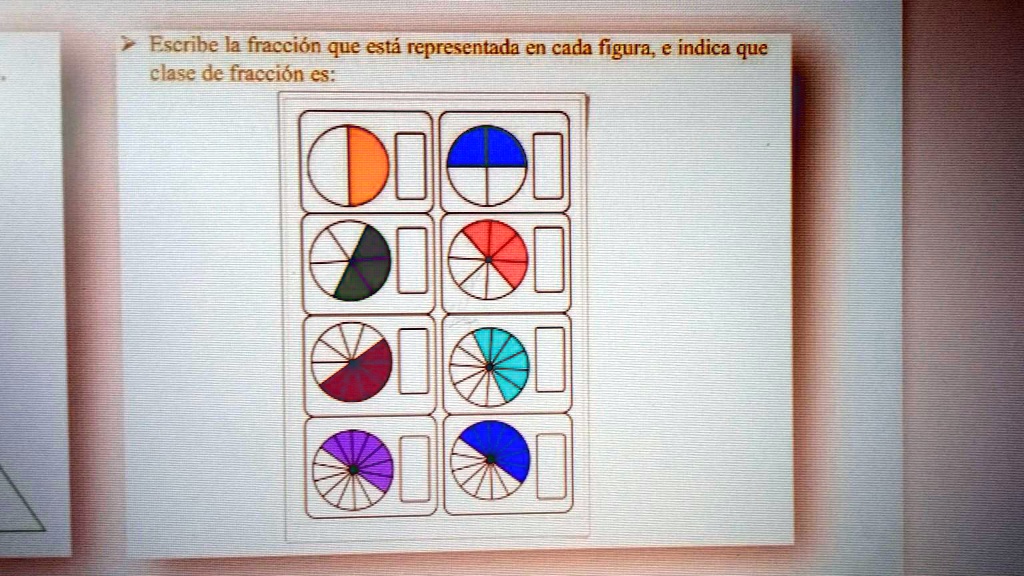 SOLVED: Escribe la fracción que está representada en cada figura, e