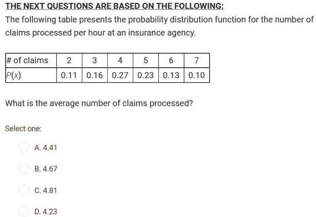 Probability In Insurance SOLVED: THE NEXT QUESTIONS ARE BASED ON THE FOLLOWING: The following ...