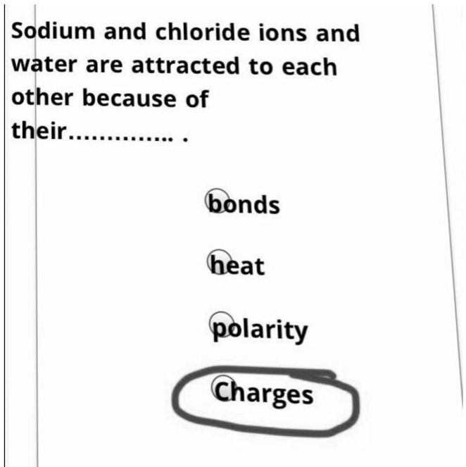 SOLVED which one is correct? Sodium and chloride ions and water are