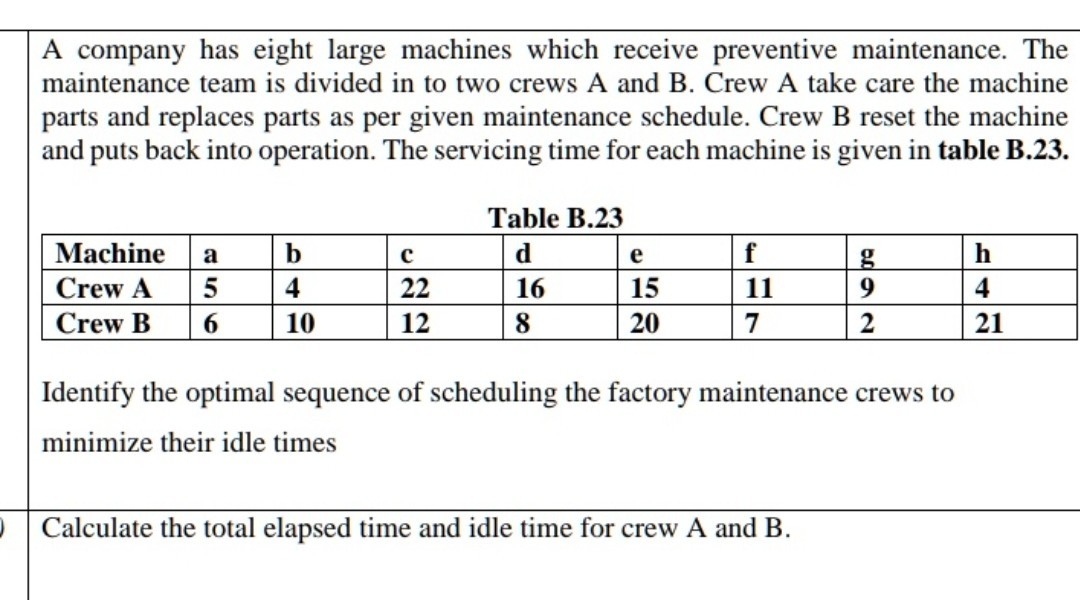 Standard Machining Operations Time Table SOLVED: A company has eight large machines which receive preventive ...