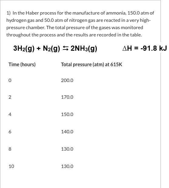 1) In the Haber process for the manufacture of ammonia,...
