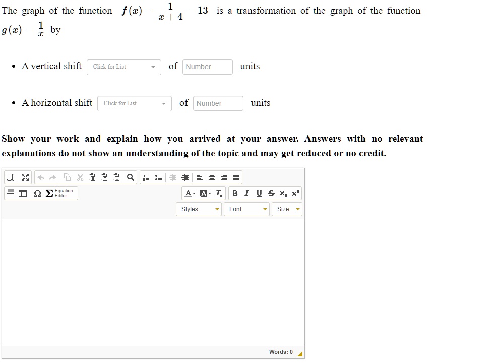 SOLVED:The graph of the function f(z) 13 1+4 g (x) = 2 by ...