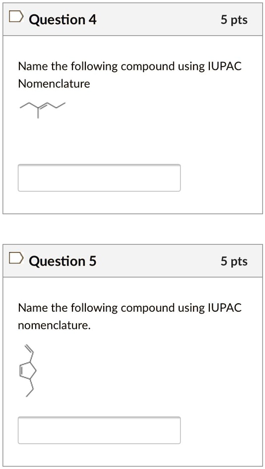 Name the following compound using IUPAC
Nomenclature
Name the following compound using IUPAC
nomenclature.