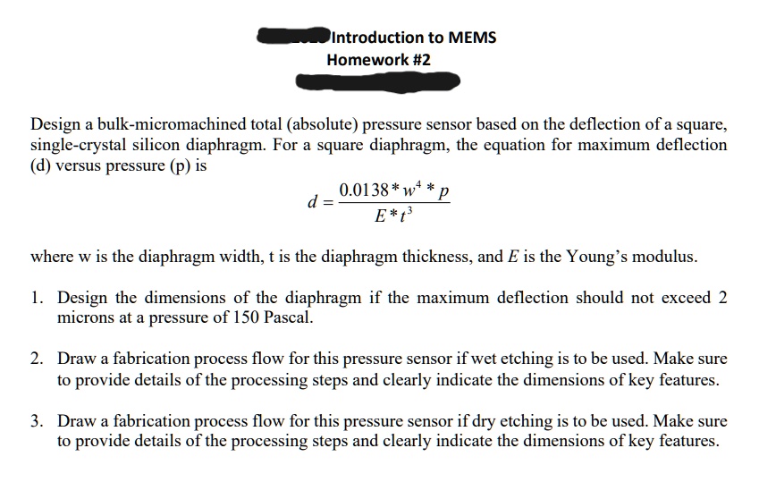 SOLVED Introduction to MEMS Homework 2 Design a bulkmicromachined