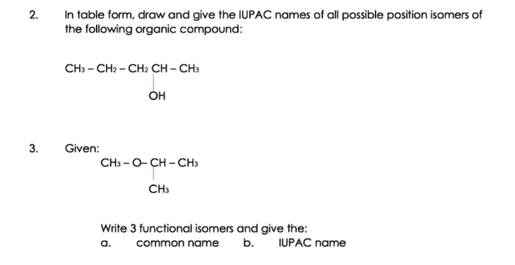 SOLVED: In table form, draw and give the IUPAC names of all possible ...