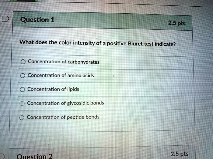 SOLVED What does the color intensity of a positive Biuret test