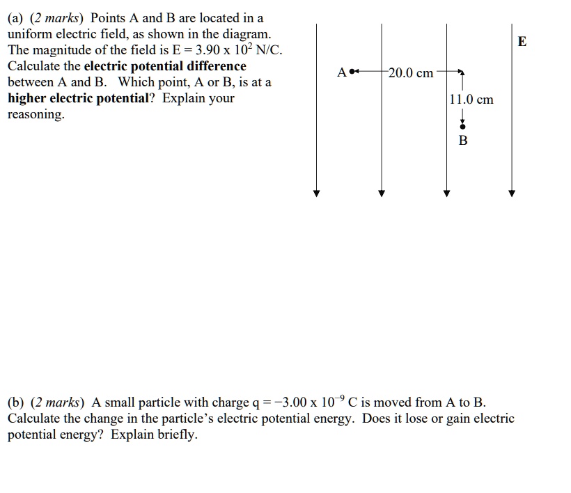 a 2 marks points a and b are located in a uniform electric field as ...