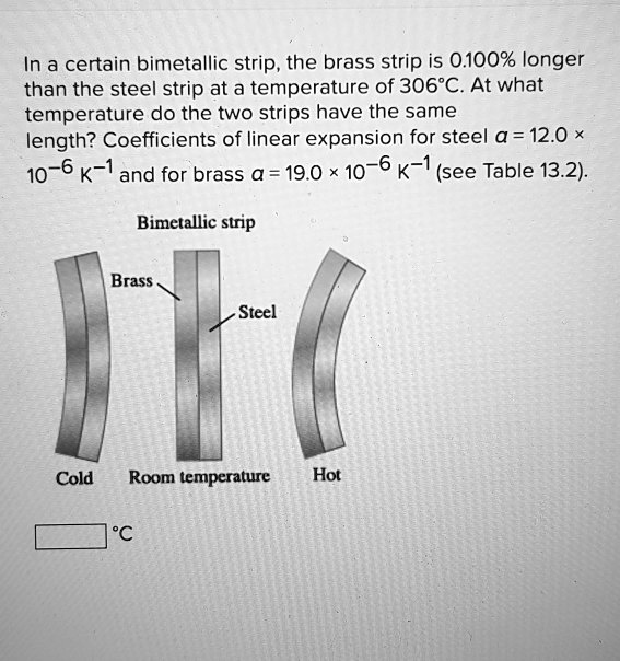 SOLVED In a certain bimetallic strip, the brass strip is 0.100 longer