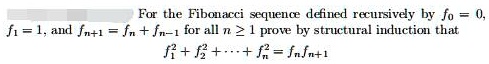 SOLVED: For the Fibonacci sequence defined recursively by fo fi = 1and ...