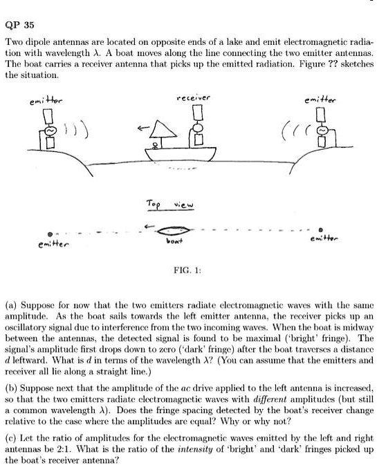 SOLVED Two dipole antennas are located on opposite ends of a lake and
