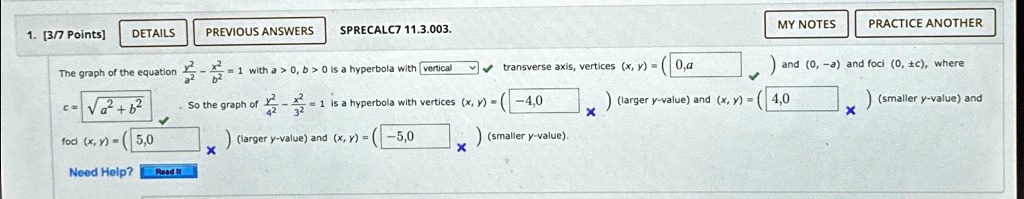 Solved: The Graph Of The Equation Y^2 A^2 - X^2 B^2 = 1 With A > 0, B 