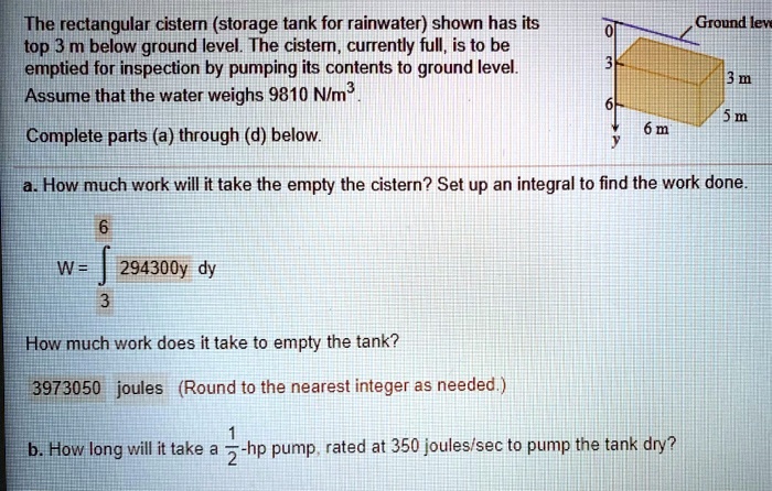 SOLVED: The rectangular cistern (storage tank for rainwater) shown has ...