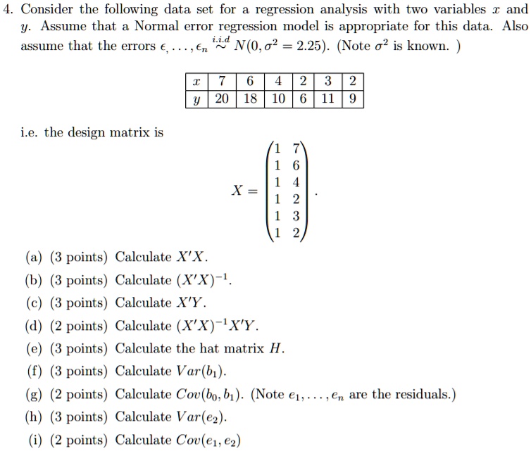 SOLVED: Consider the following data set for regression analysis with ...