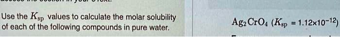 SOLVED Use The Ksp Values To Calculate The Molar Solubility Of Each Of   F78e129391164ff0b78b4f7cd8ded4f5 