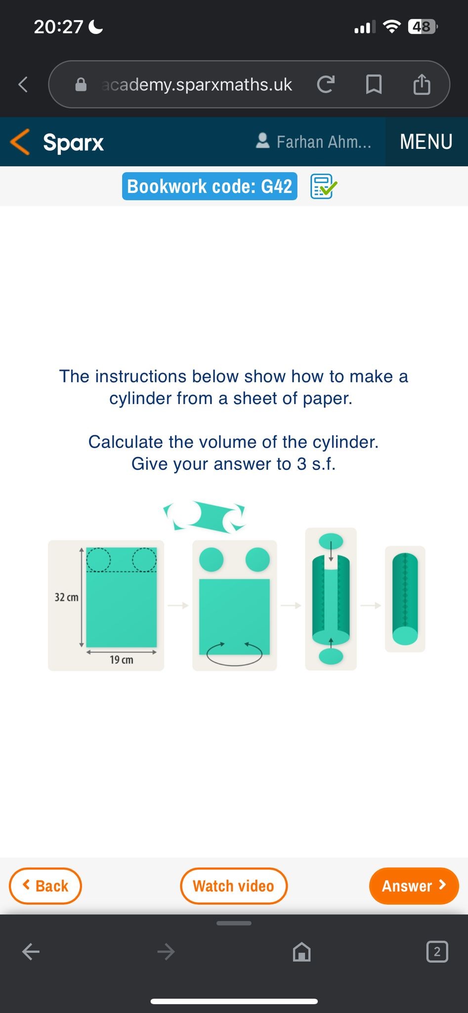 SOLVED Sparx Farhan Ahm... MENU Bookwork code G42 The instructions below show how to make a