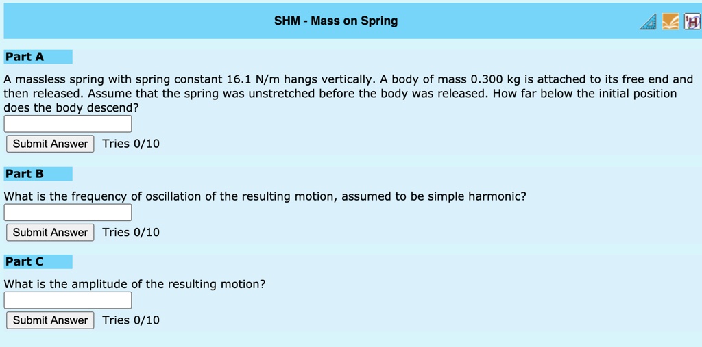 shm mass on spring part a a massless spring with spring constant 161 nm ...