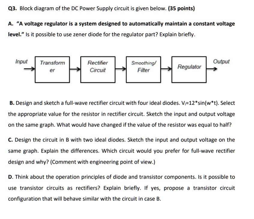 SOLVED Q3. Block diagram of the DC Power Supply circuit is given below