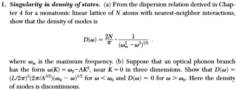 SOLVED: Singularity in Density of States (a) From the dispersion ...