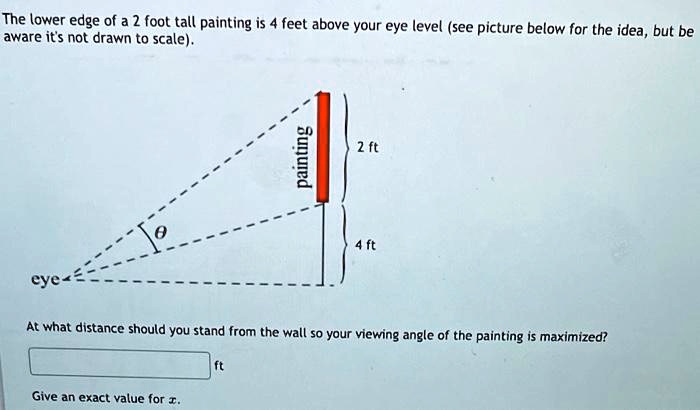The lower edge of a 2 foot tall painting is 4 feet above your eye level ...