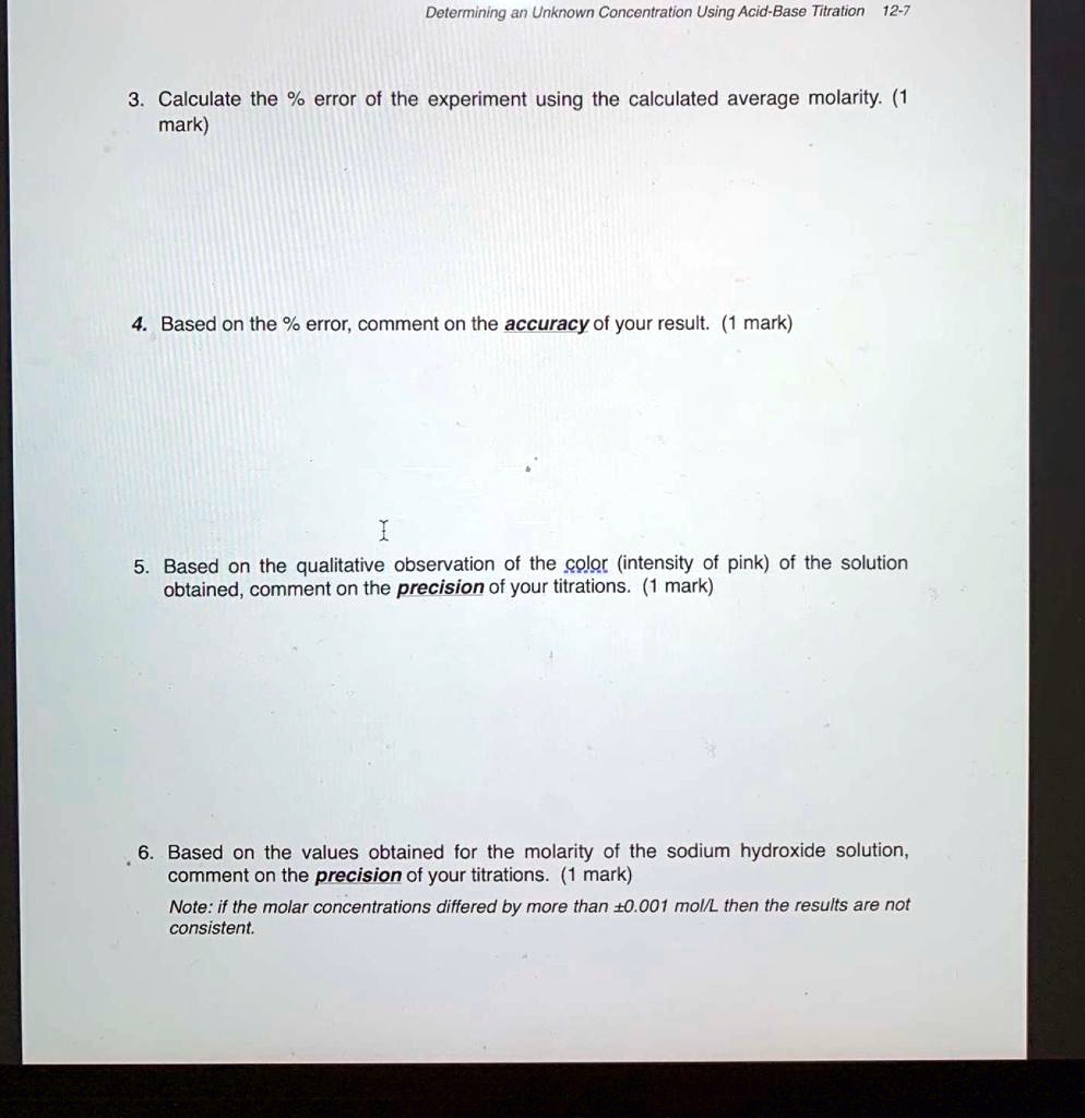SOLVED Determining an Unknown Concentration Using AcidBase Titration
